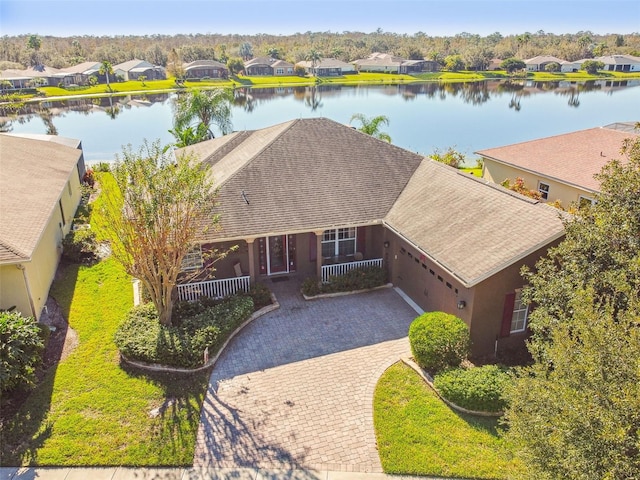 aerial view with a water view