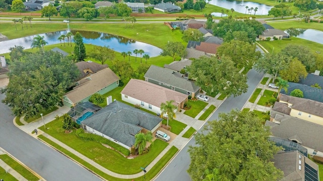 aerial view with a water view