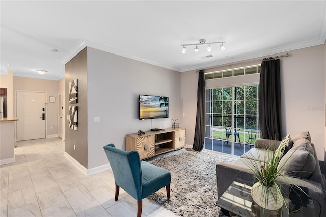 living room featuring ornamental molding