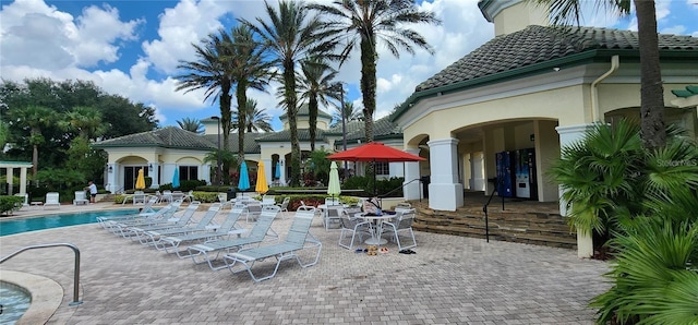 view of swimming pool featuring a patio