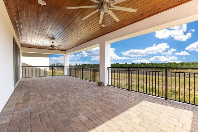 view of patio / terrace featuring ceiling fan and fence