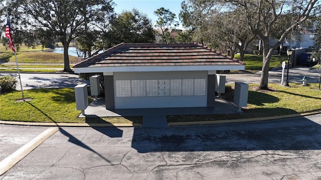 view of home's community featuring a water view and mail boxes