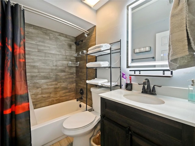 full bathroom featuring vanity, toilet, and shower / bath combo with shower curtain