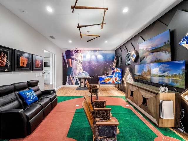 game room featuring hardwood / wood-style floors