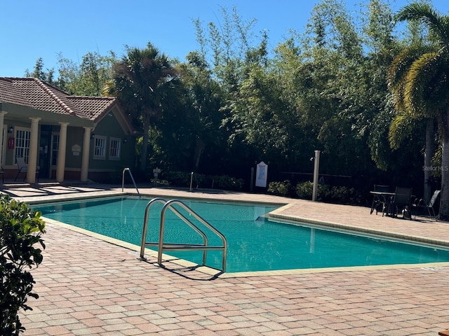 view of swimming pool featuring a patio