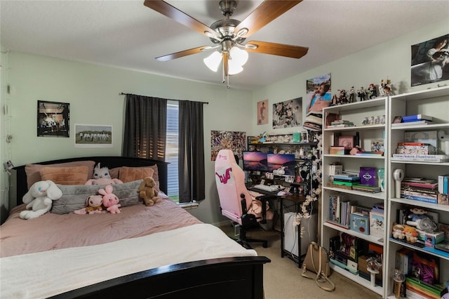 bedroom featuring carpet flooring and ceiling fan