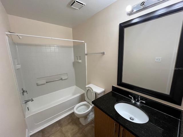 full bathroom with tile patterned flooring, vanity, toilet, and shower / washtub combination