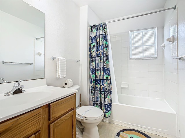 full bathroom with tile patterned flooring, vanity, toilet, and shower / bath combo