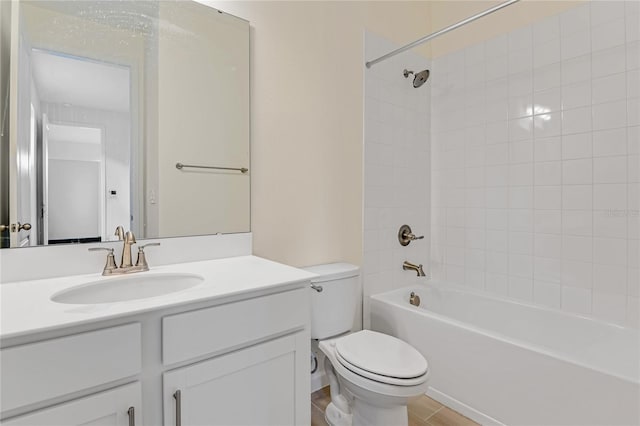 full bathroom featuring hardwood / wood-style floors, vanity, shower / bath combination, and toilet