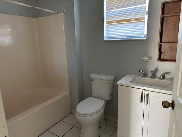 full bathroom featuring tile patterned flooring, vanity, toilet, and bathtub / shower combination