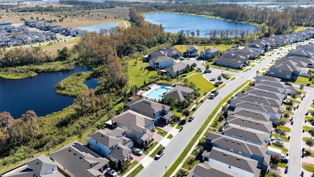 aerial view with a water view