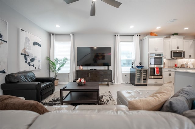 living room featuring ceiling fan