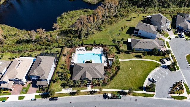 bird's eye view featuring a water view