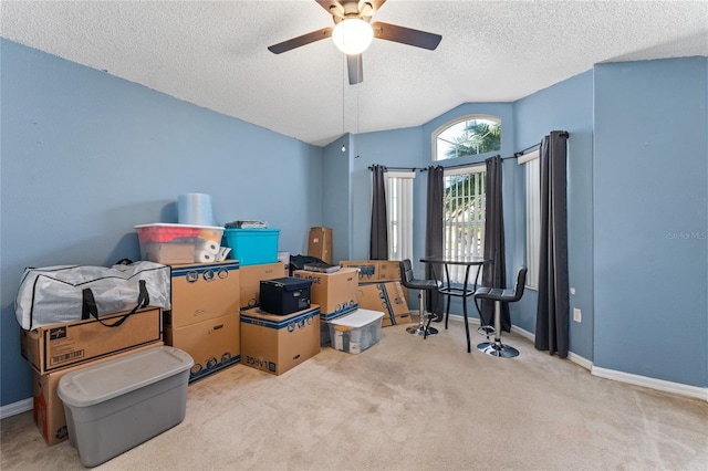 storage area featuring ceiling fan