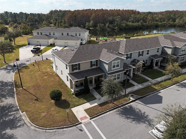 bird's eye view featuring a water view