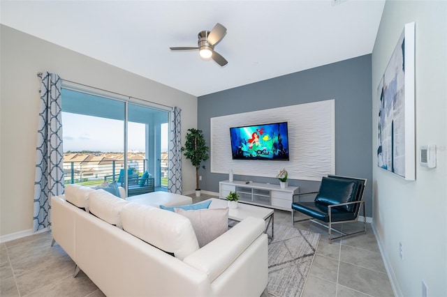 living room featuring ceiling fan