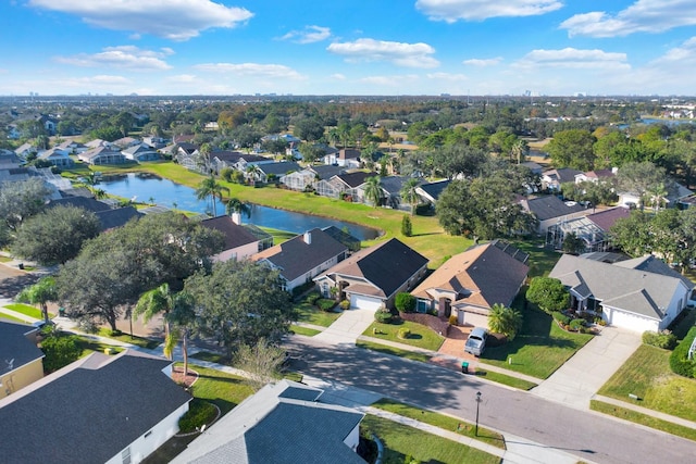 aerial view with a water view