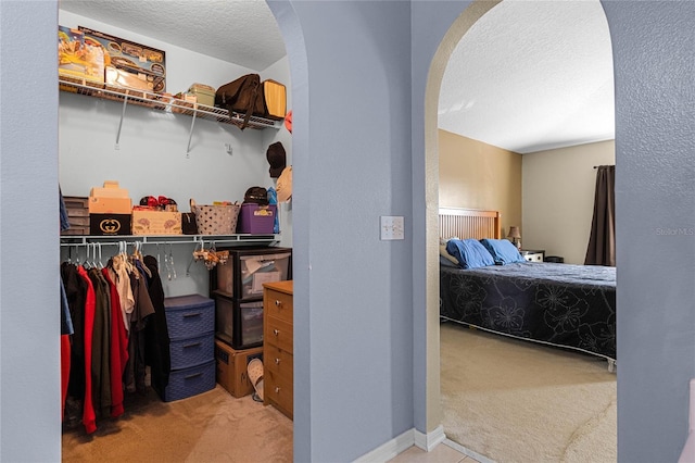 walk in closet with carpet floors