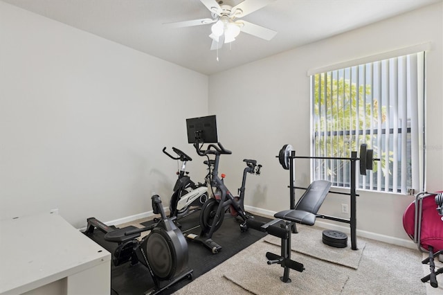 workout room with ceiling fan