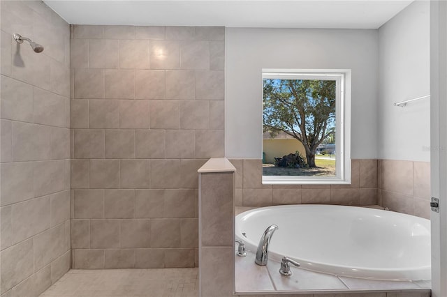 bathroom with shower with separate bathtub