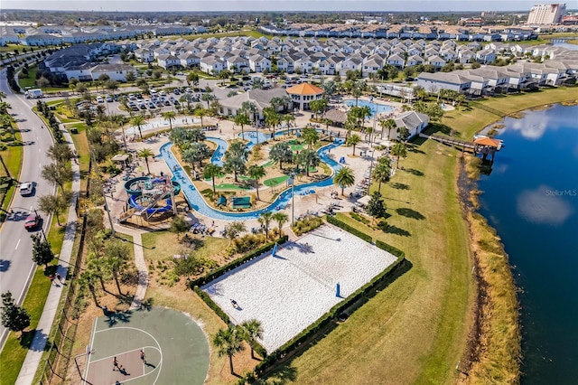 aerial view featuring a water view