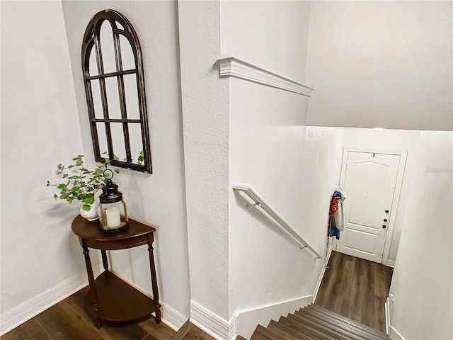 stairway with wood-type flooring