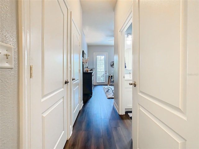 corridor featuring dark hardwood / wood-style flooring