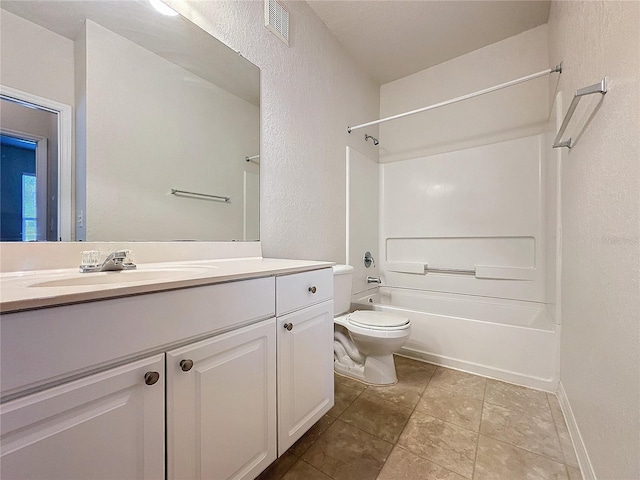 full bathroom with tile patterned floors, vanity,  shower combination, and toilet