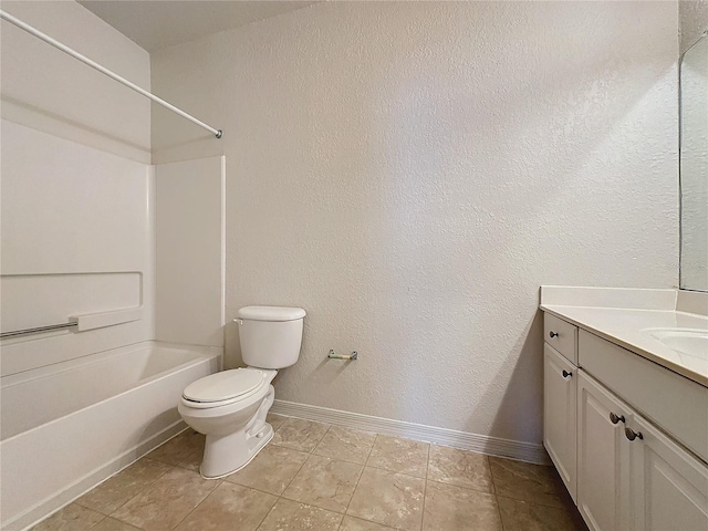 full bathroom featuring washtub / shower combination, vanity, toilet, and tile patterned flooring