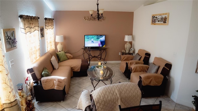 326 Dinner Lake Ct, Lake Wales, FL 33859 - living area featuring light tile patterned floors, a chandelier, and baseboards