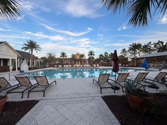 view of swimming pool with a patio