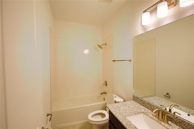 full bathroom featuring vanity, shower / washtub combination, and toilet