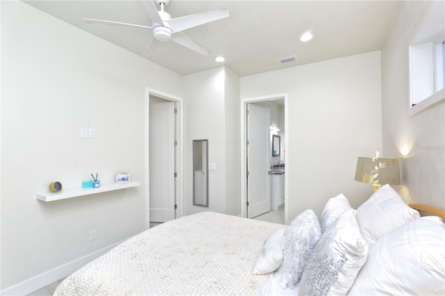 bedroom featuring ceiling fan