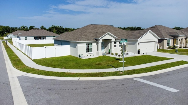 view of front of home featuring a garage and a front lawn