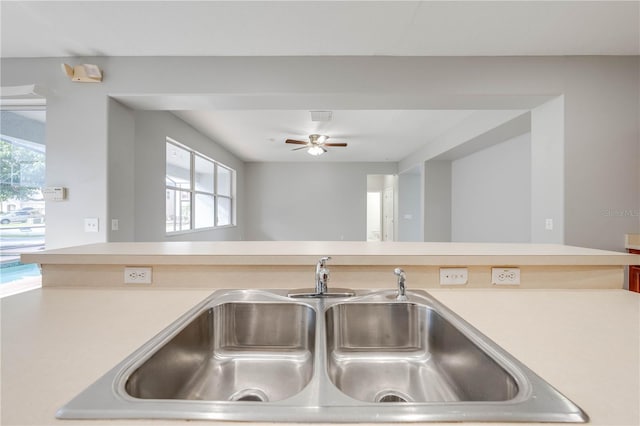 details with ceiling fan and sink