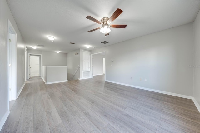 unfurnished room featuring ceiling fan and light hardwood / wood-style flooring