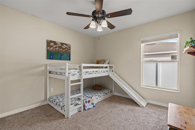 bedroom with carpet flooring and ceiling fan