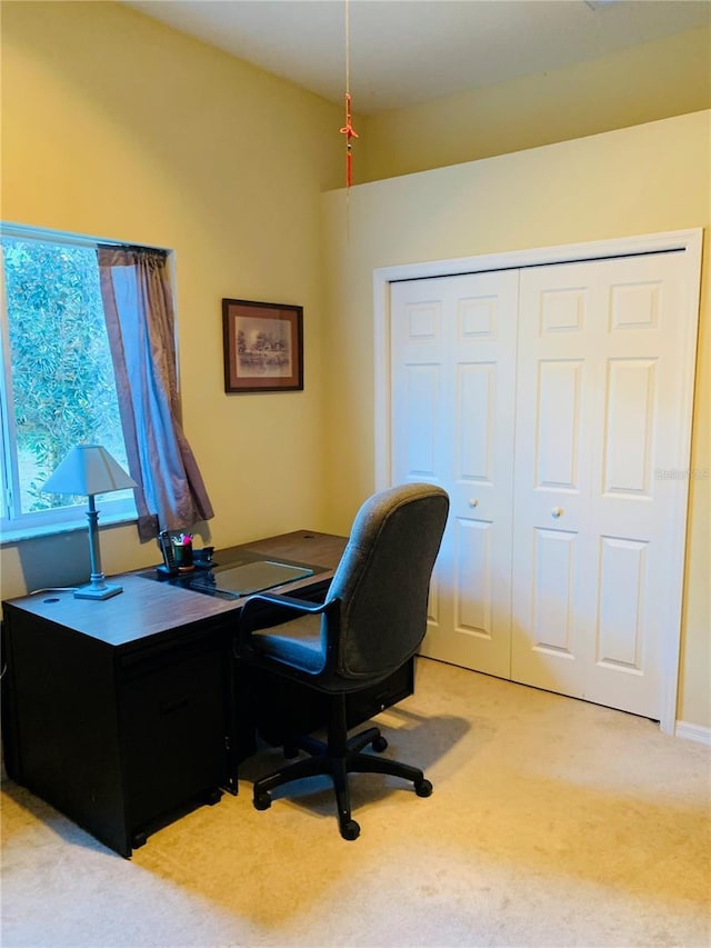 view of carpeted office space