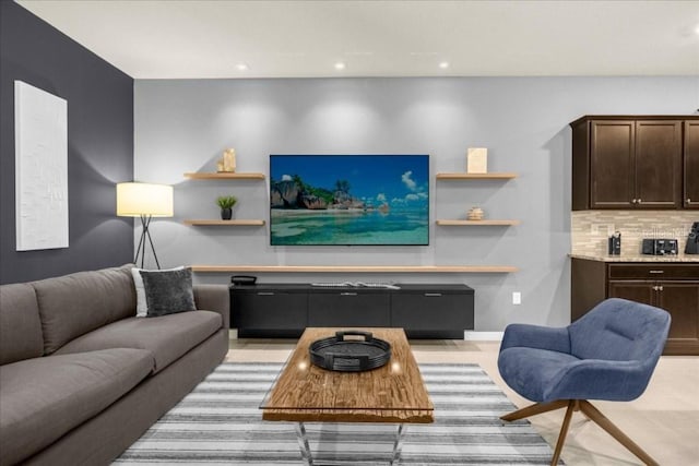 living room featuring light tile patterned floors