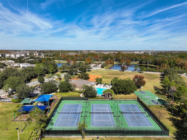 aerial view featuring a water view