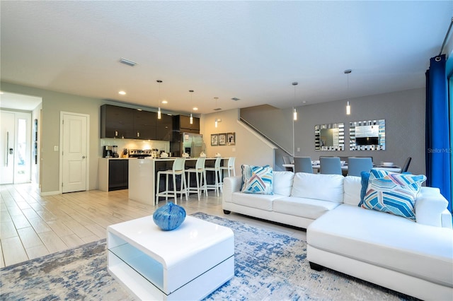 living room featuring light hardwood / wood-style flooring