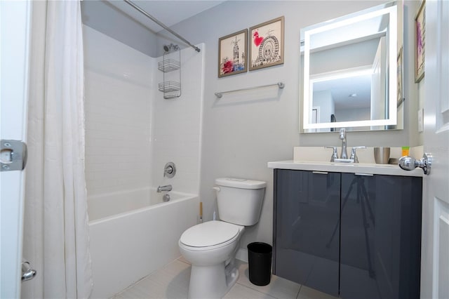 full bathroom featuring tile patterned floors, vanity, toilet, and shower / bathtub combination with curtain