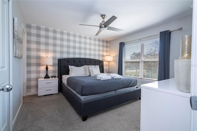 bedroom featuring carpet flooring and ceiling fan