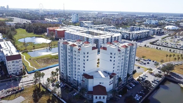 aerial view with a water view