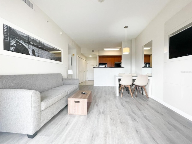 living room with light hardwood / wood-style flooring