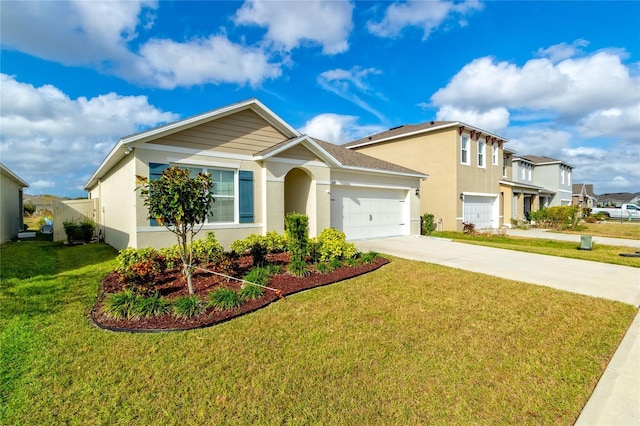 view of front of home featuring a front lawn and a garage