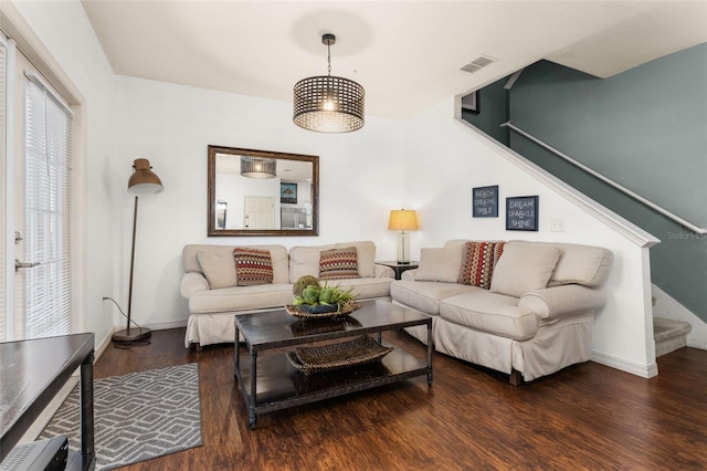 living room with dark wood-type flooring