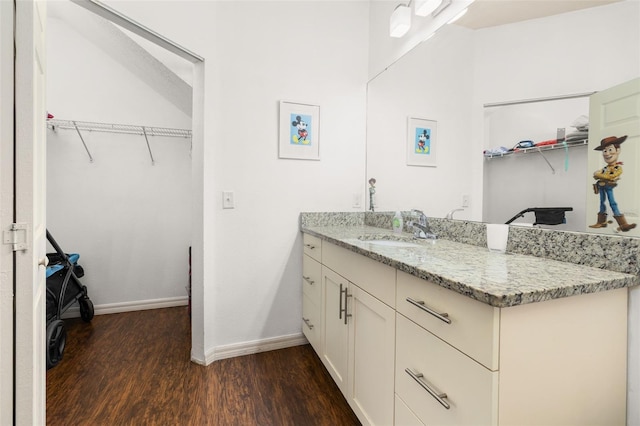 bathroom featuring hardwood / wood-style floors and vanity