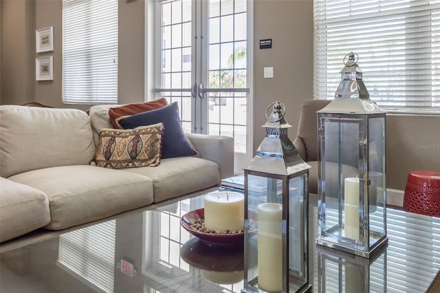 living room with french doors and a healthy amount of sunlight