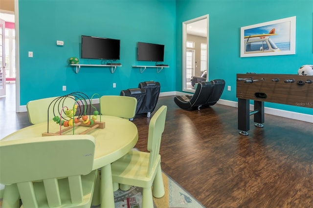 recreation room with wood-type flooring